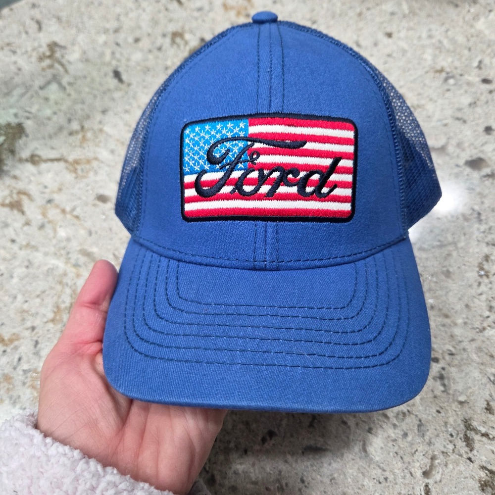 Ford Truck American Flag Mesh Back Snapback Baseball Cap Blue